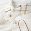 Ravicos Premium White Polo T-Shirt with Beige Check Collar | Men's Cotton Regular Fit Half Sleeve Polo