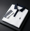 Ravicos Premium White Cotton Polo T-Shirt with Navy Contrast | Men's Regular Fit Half Sleeve Polo
